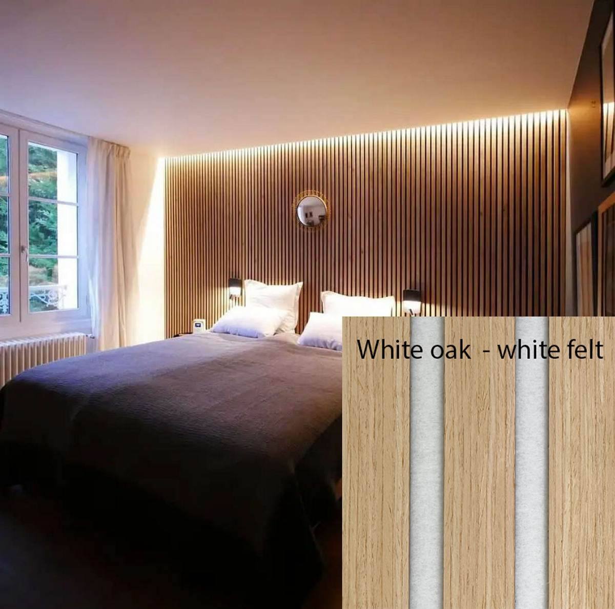 Panneau isolation phonique 240x60x2,2cm. White oak white felt