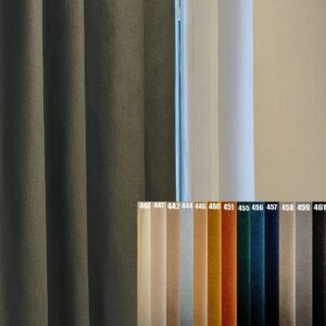 Rideau thermique double épaisseur Forio présenté avec l’ensemble des coloris disponibles de la collection.