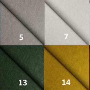 ross-textile-coloris-disponibles Présentation des différents coloris du tissu Ross, du bleu profond aux tons naturels, avec aperçu de la texture du matériau.