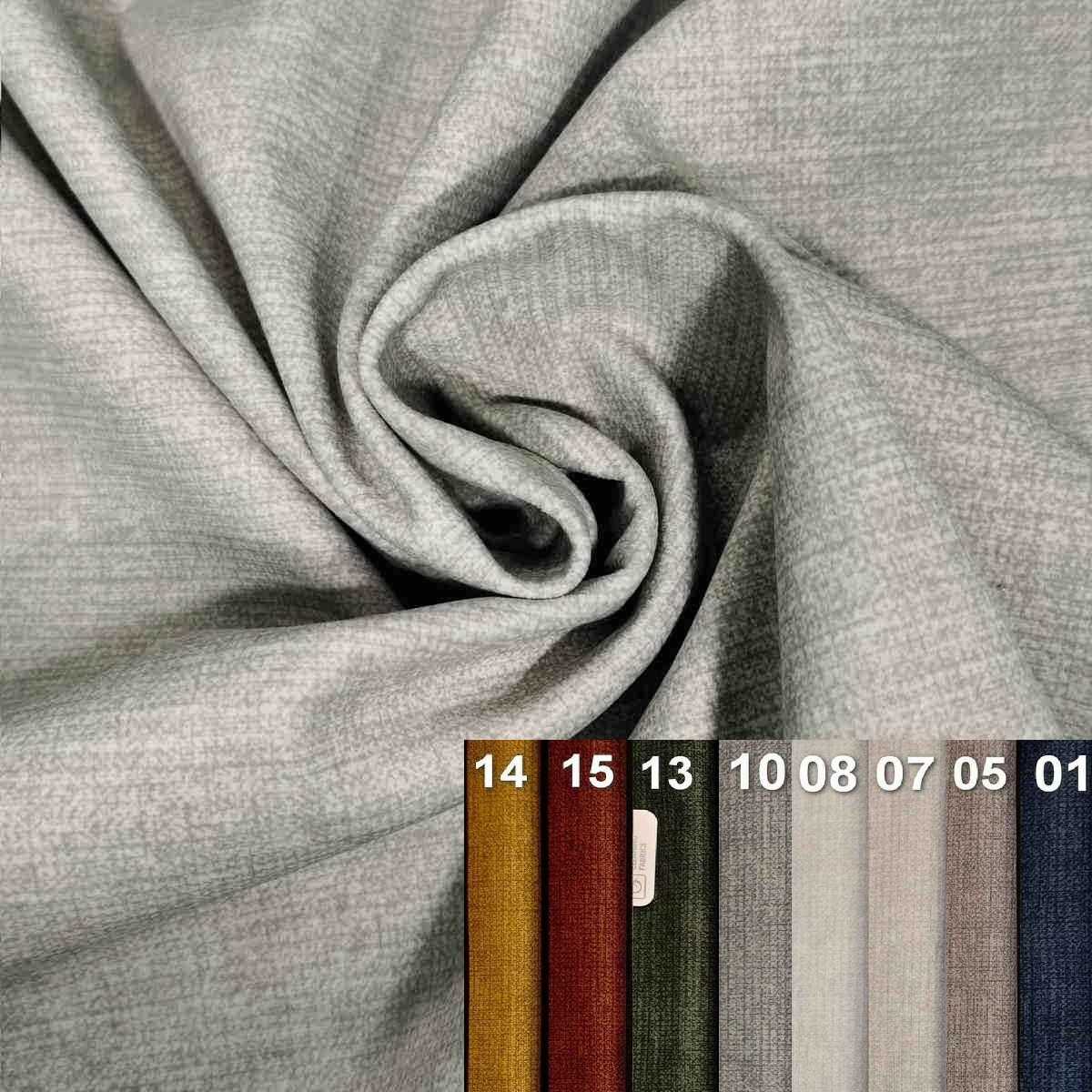 Tissu isolant thermique Ross à motif duotone présenté en gros plan, avec un drapé souple et un aperçu des coloris disponibles.